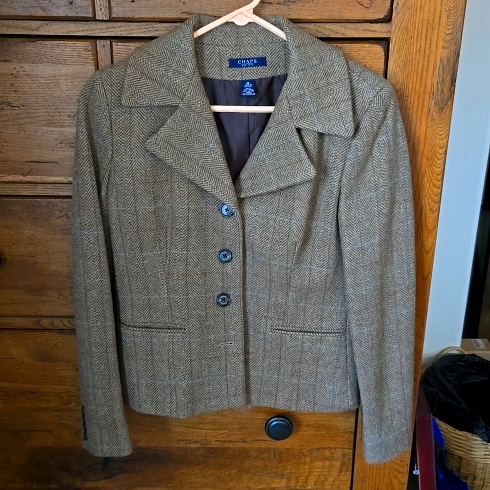 CHAPS by Ralph Lauren Wool Blazer Size Medium, Brown plaid